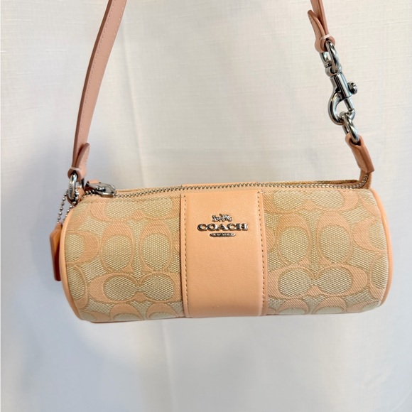 Coach Mini Barrel Bag Peach Cream Signature Shoulder Bag - Picture 2 of 12